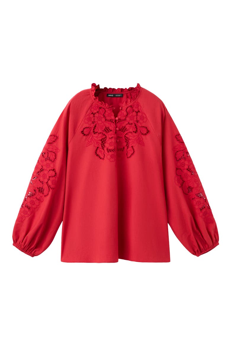 Cotton Ruffle Trim Broderie Anglaise Top, Alternate, color, RED