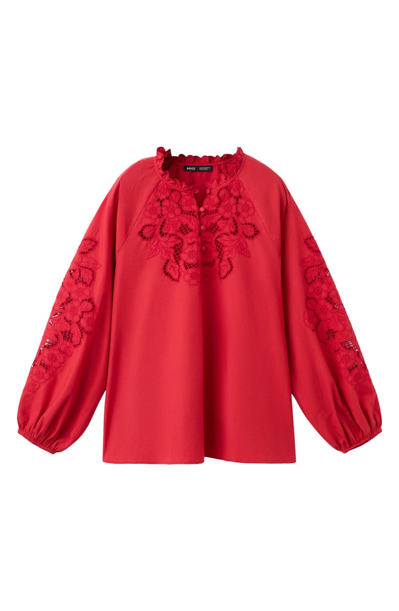 MANGO Cotton Ruffle Trim Broderie Anglaise Top, Alternate, color, 
