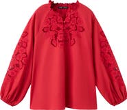 MANGO Cotton Ruffle Trim Broderie Anglaise Top