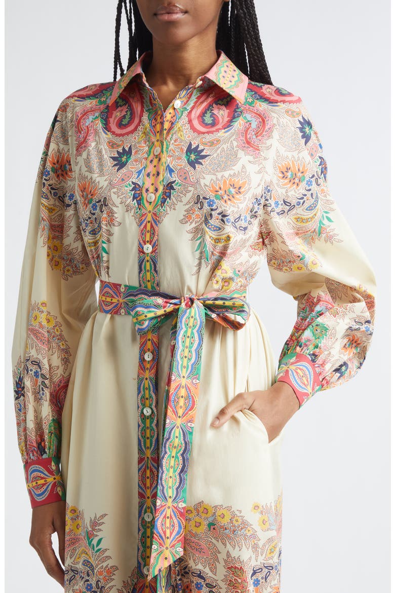Placed Paisley Long Sleeve Belted Midi Shirtdress, Alternate, color, PRINT ON WHITE BASE