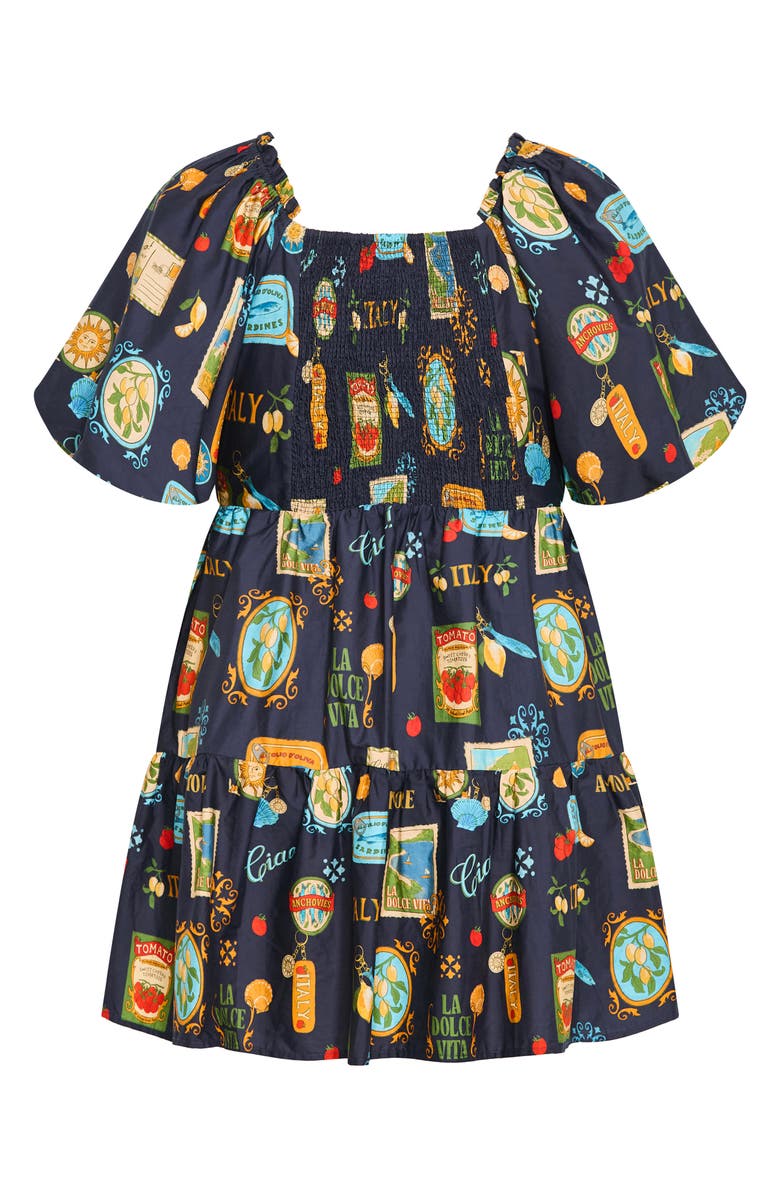 City Chic Fantasy Amalfi Print Tiered Minidress, Alternate, color, Navy La Dolce