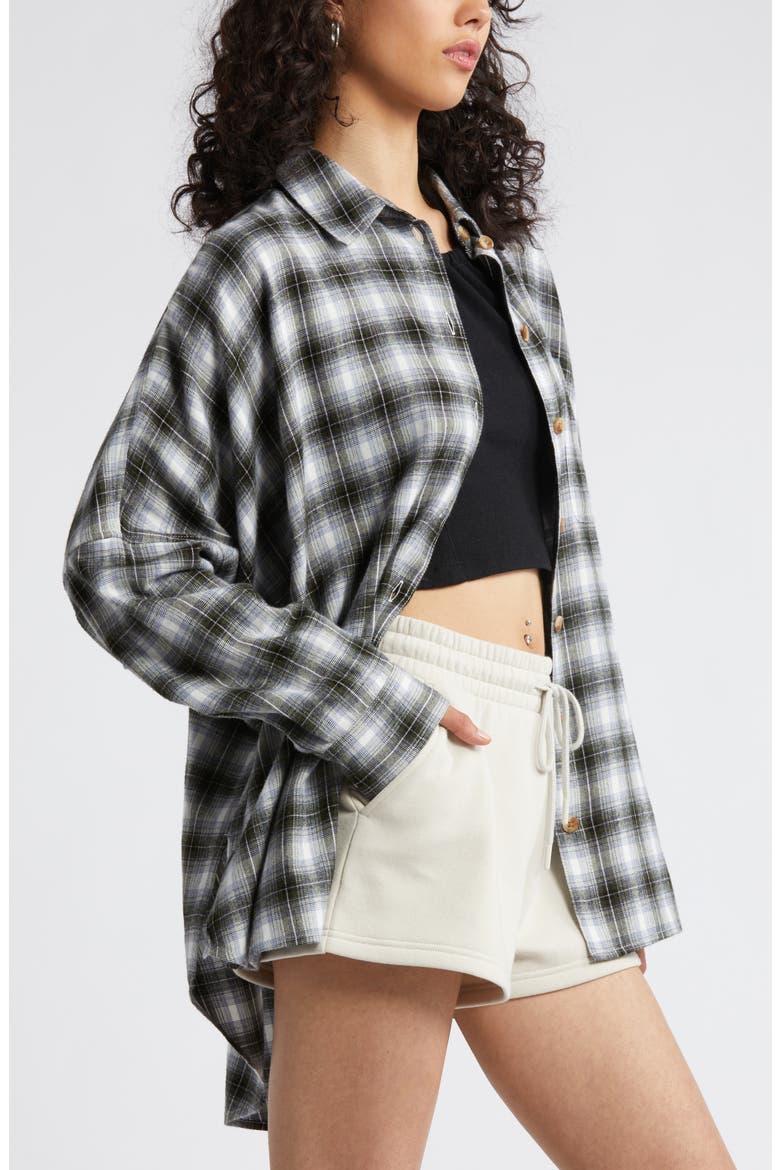 Plaid Oversize Flannel Button-Up Shirt, Alternate, color, WHITE- GREEN C BROOKE PLAID