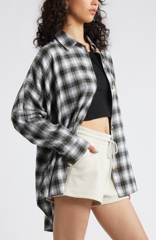 Bp. Plaid Oversize Flannel Button-up Shirt In White- Green C Brooke Plaid