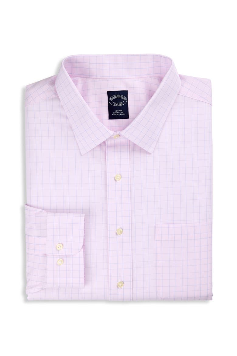 Big & Tall  Non-Iron Glen Plaid Dress Shirt, Main, color, PINK