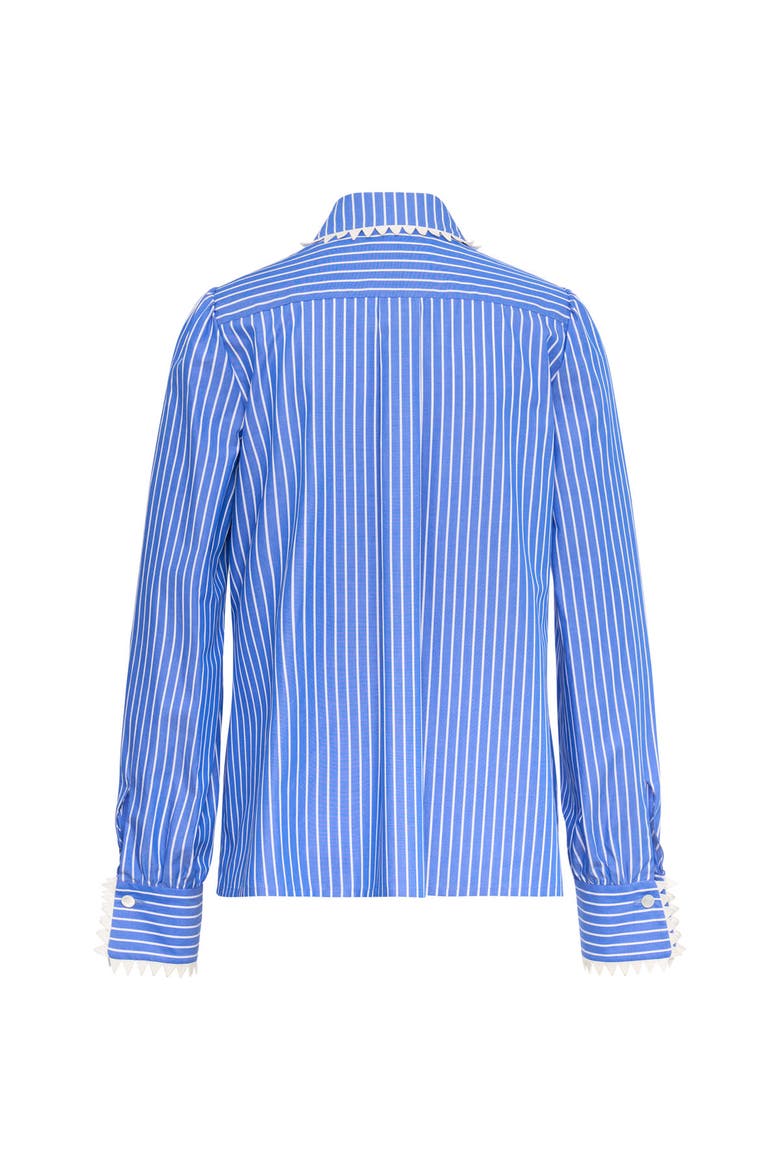 Striped Cotton Blouse With Macrame Trim, Main, color, Blue / White