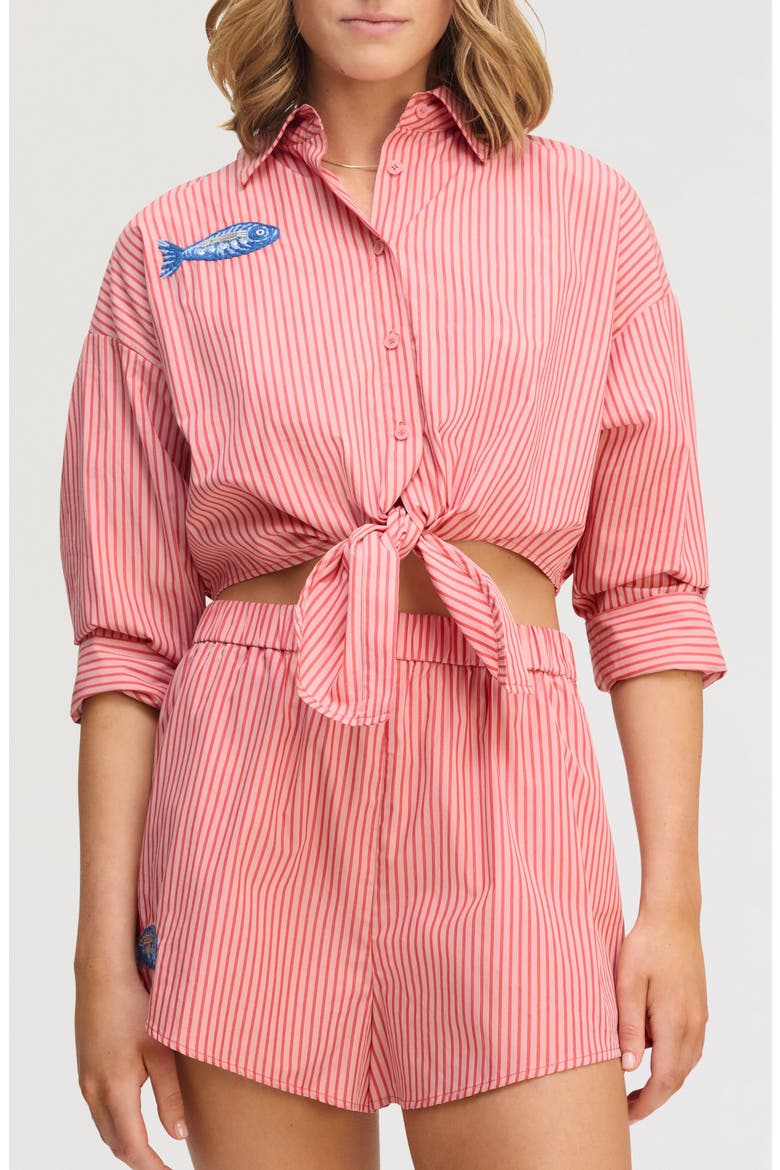 Stripe Cotton Button-Up Shirt, Main, color, PINK ROSA SHIRTING S