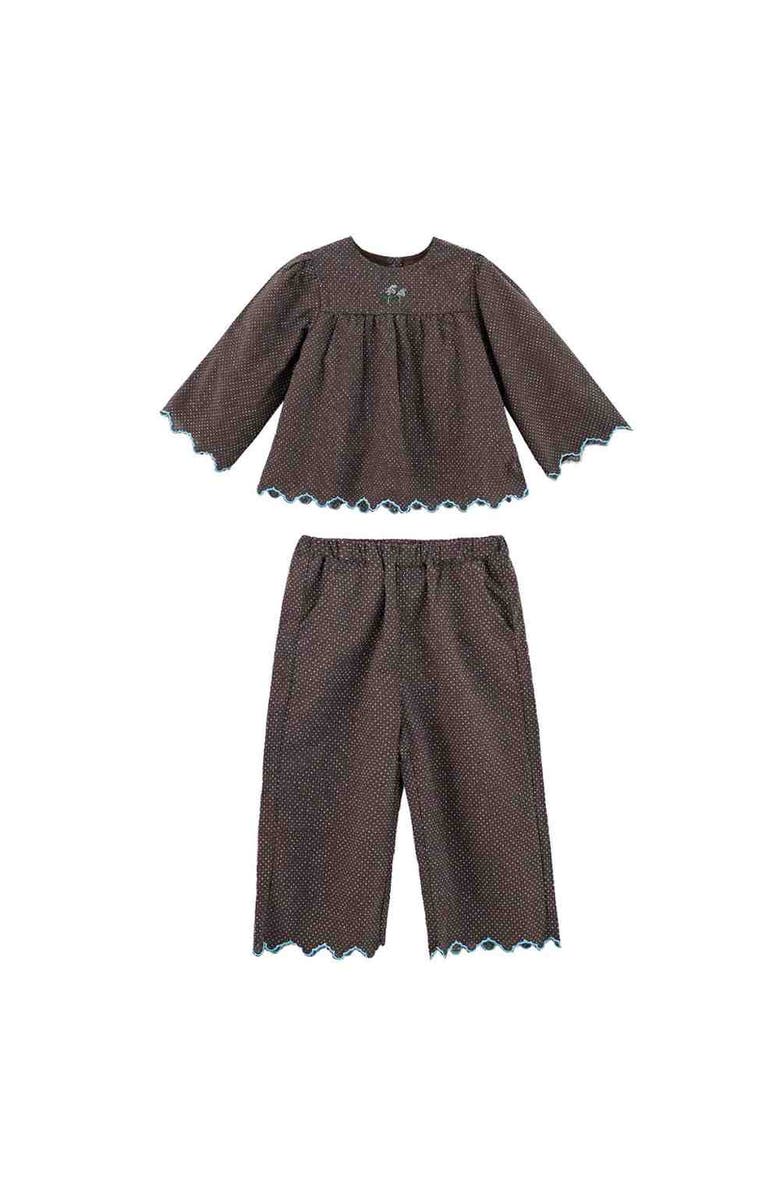 Sweet Cactus Polka Dot Scallop Outfit Set, Main, color, Brown