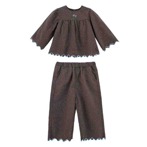 Sweet Cactus Babies' Polka Dot Scallop Outfit Set In Brown