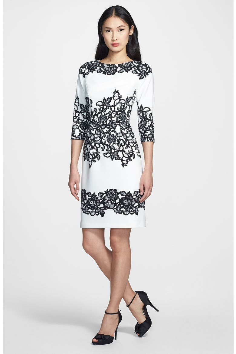 Placed Print Sheath Dress, Main, color, IVORY/ BLACK