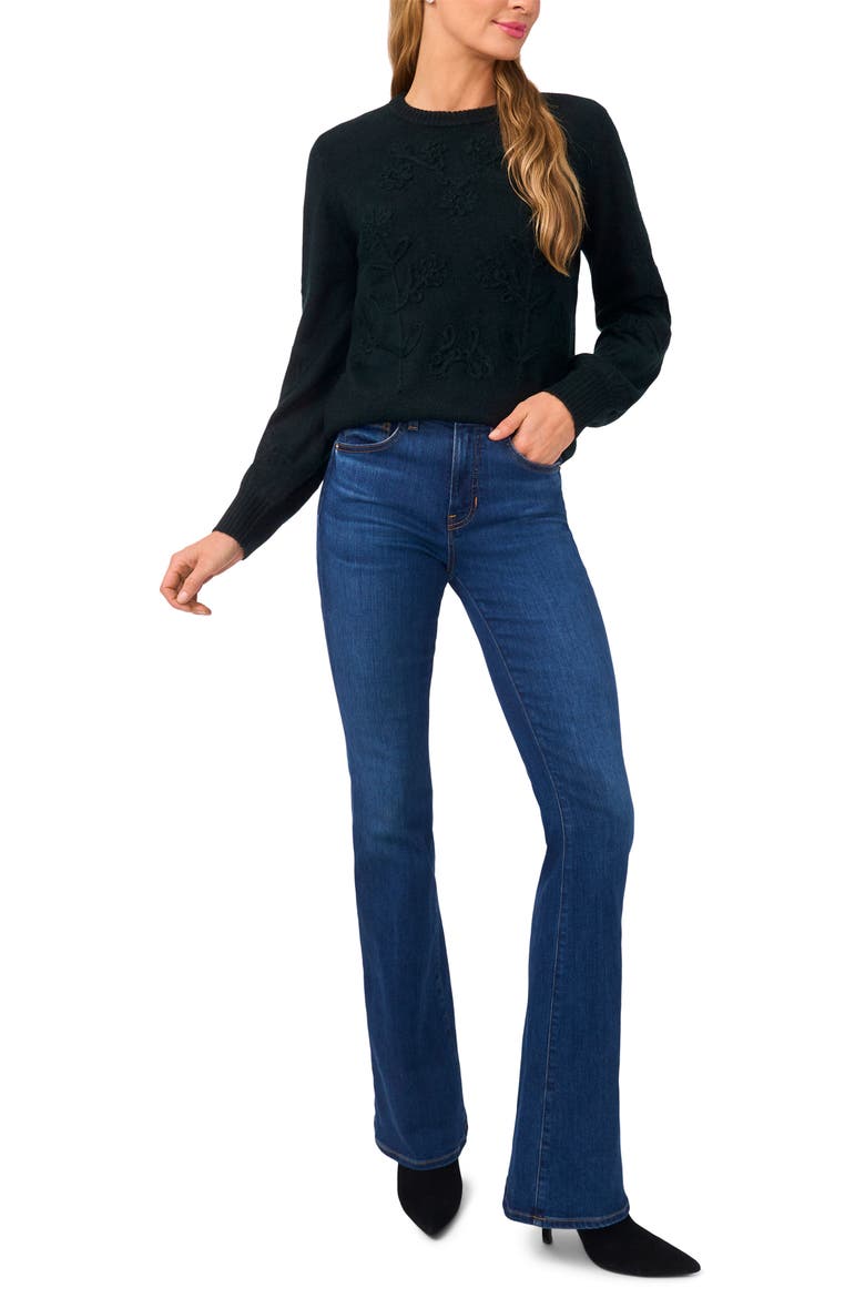 Embroidered Floral Sweater, Alternate, color, RICH PINE