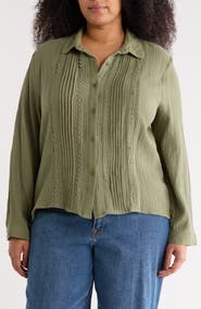 Forgotten Grace Pintuck Cotton Button-Up Shirt