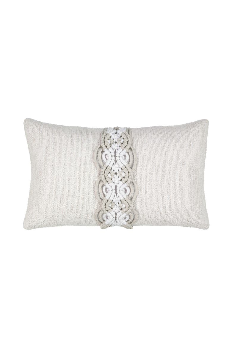 Distinct Oyster Hand Macrame & Chenille Indoor & Outdoor Woven Accent Pillow, Main, color, Oyster