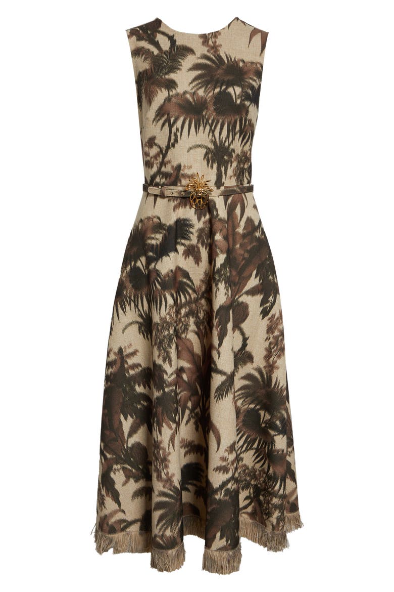 Chiné Palm Leaves Print Dress, Alternate, color, ESPRESSO/ IVORY