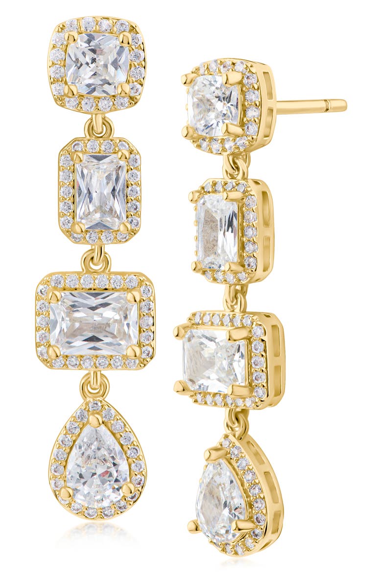 Cubic Zirconia Halo Drop Earrings, Main, color, CLEAR/ GOLD