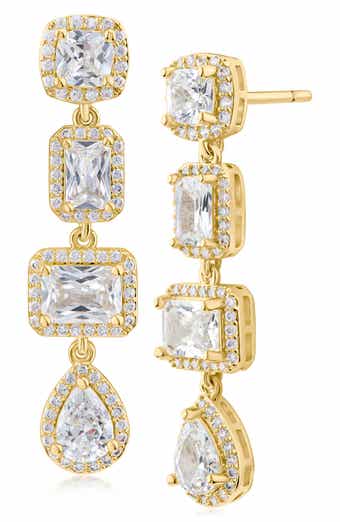 Cubic Zirconia Halo Drop Earrings