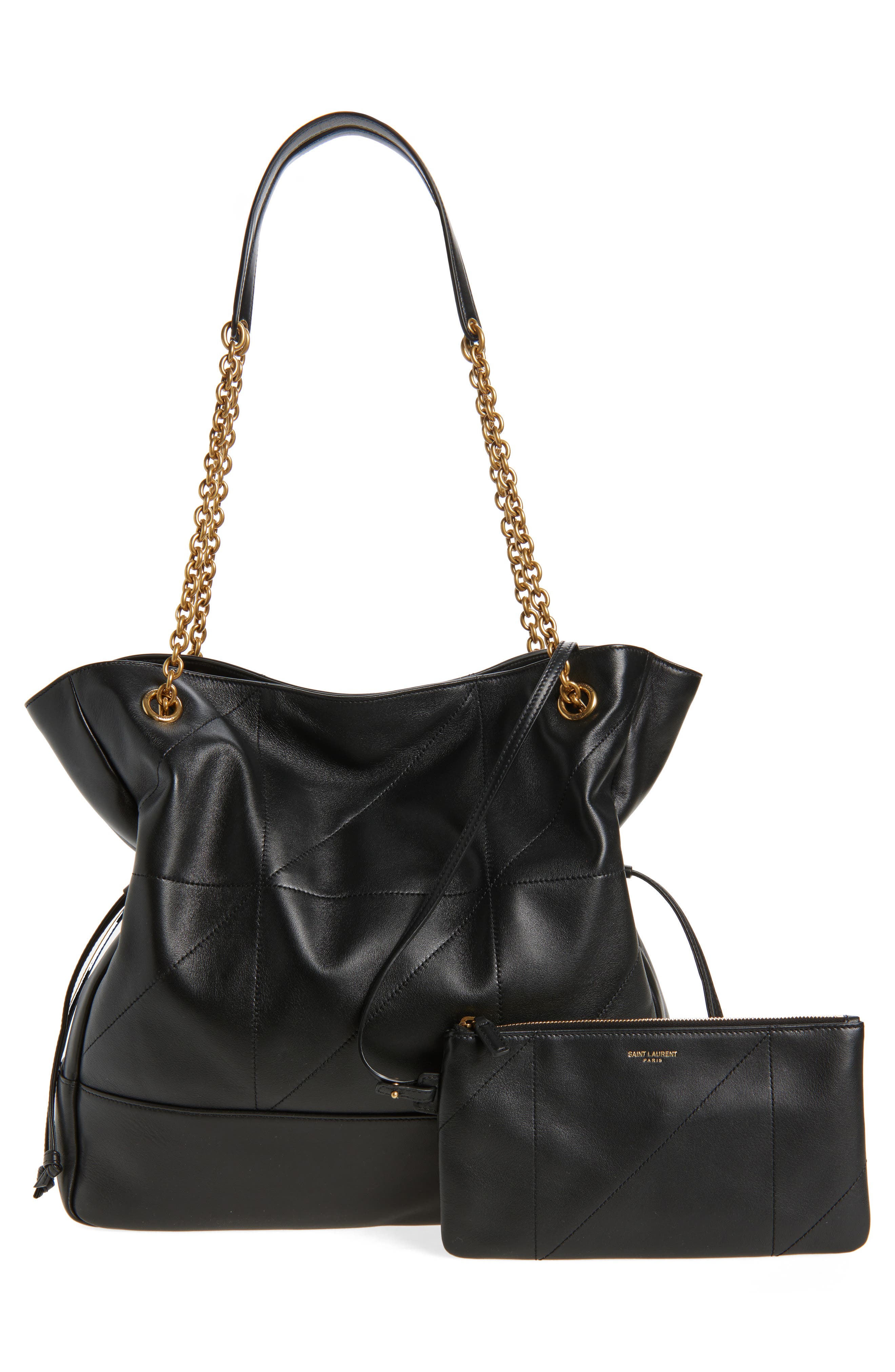 Saint Laurent Jamie 4.3 Patchwork Leather Shopper, Alternate, color, Noir