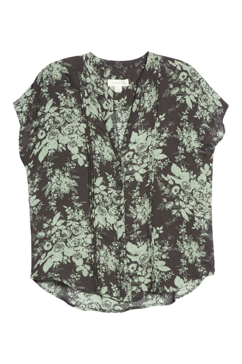 Allover Print Short Sleeve Top, Alternate, color, BROWN- GREEN ROSE BROCADE