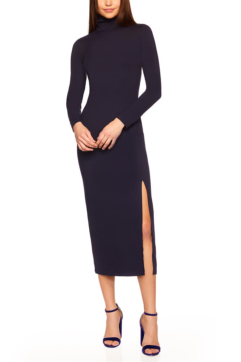 Long Sleeve Turtleneck Slit Midi Dress, Alternate, color, MIDNIGHT