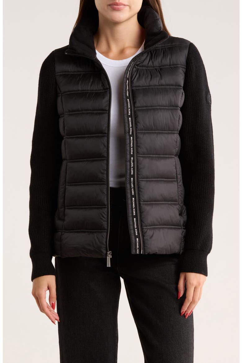 Knit Sleeve Puffer Jacket, Alternate, color, BLACK