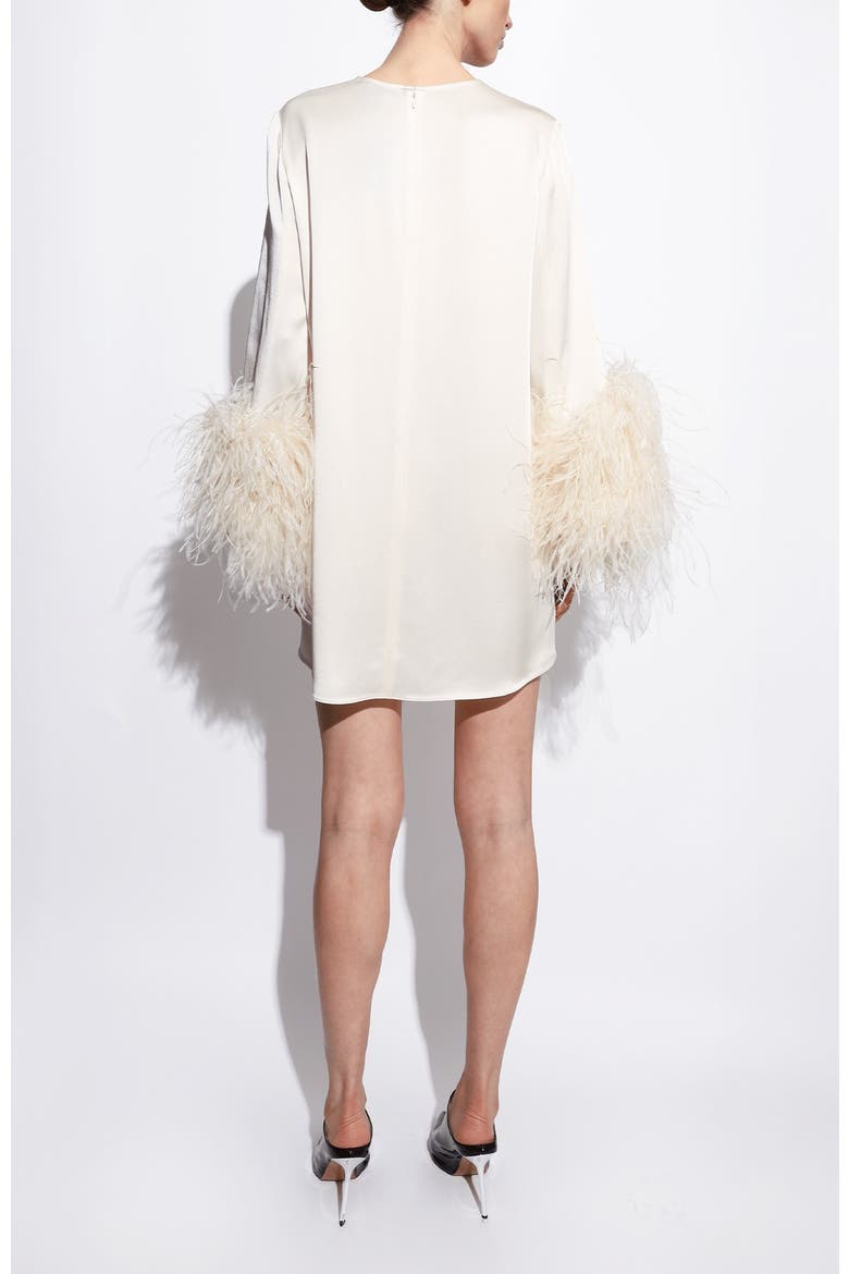 Satin Shift Dress With Feathers, Alternate, color, Cream