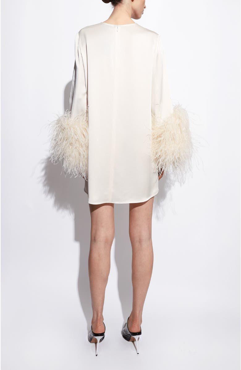LAPOINTE Satin Shift Dress With Feathers, Alternate, color, Cream