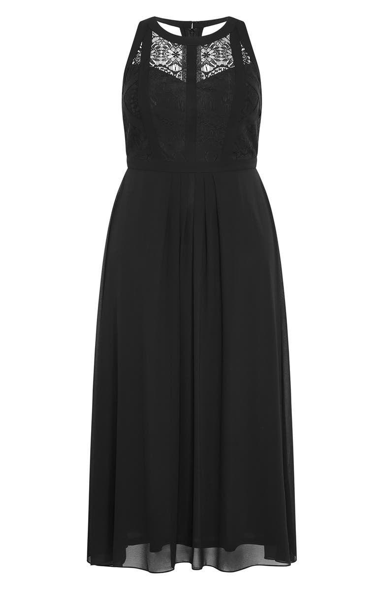 City Chic Lace Bodice Pleated Dress, Alternate, color, 