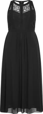 City Chic Lace Bodice Pleated Dress