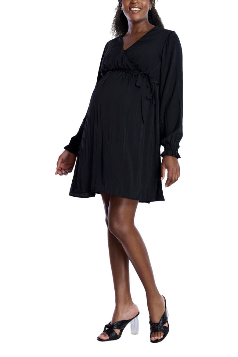 Woven Wrap Long Sleeve Mini Dress, Main, color, Black
