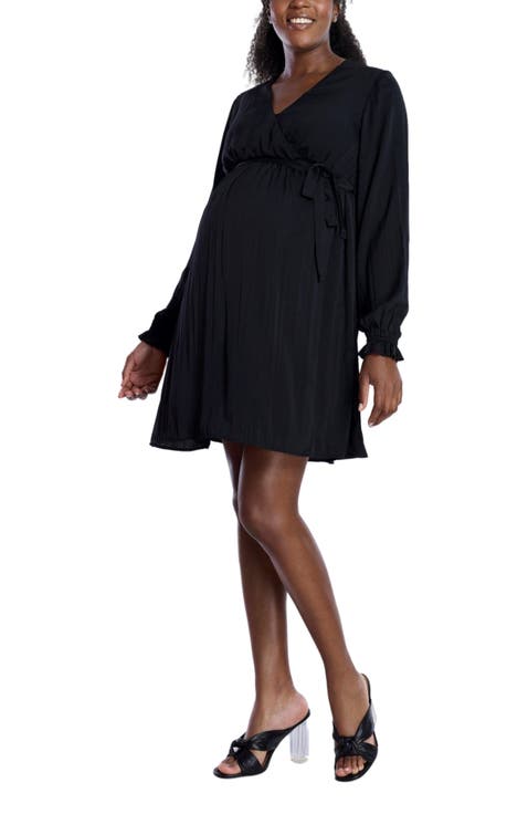 Woven Wrap Long Sleeve Mini Dress