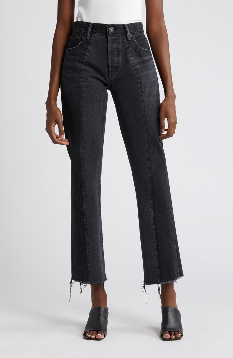 MOUSSY VINTAGE Hearthstone Fray Hem Ankle Jeans, Main, color, Black