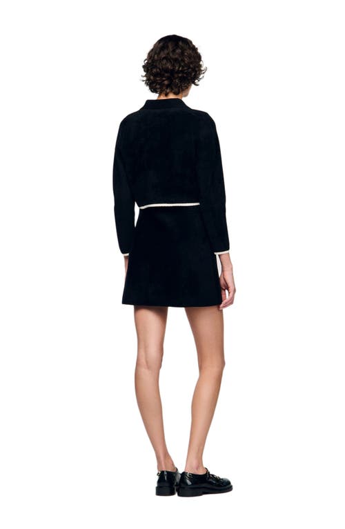 Sandro Two-tone Shirt Collar Cardigan In Animal Print