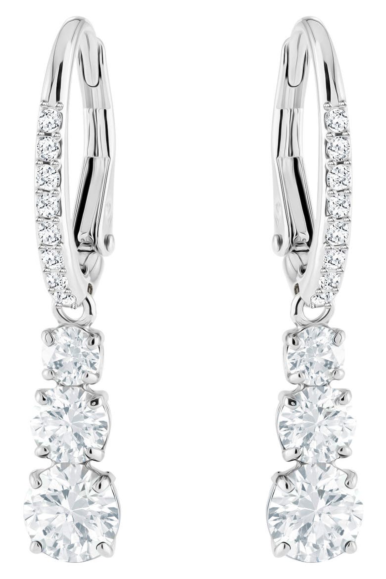Stilla Drop Earrings, Main, color, SILVER / CLEAR CRYSTAL
