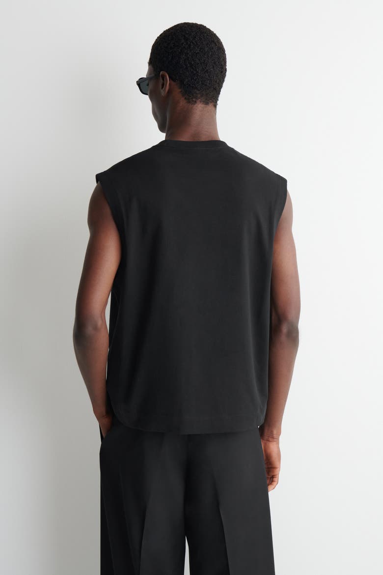 Relaxed Cotton-crepe Tank Top, Alternate, color, BLACK