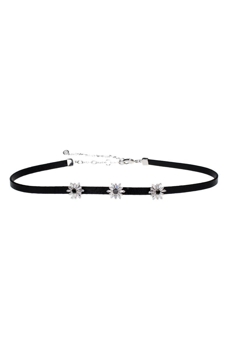 CZ by Kenneth Jay Lane Cubic Zirconia Starburst Choker Necklace, Main, color, Clear/Black