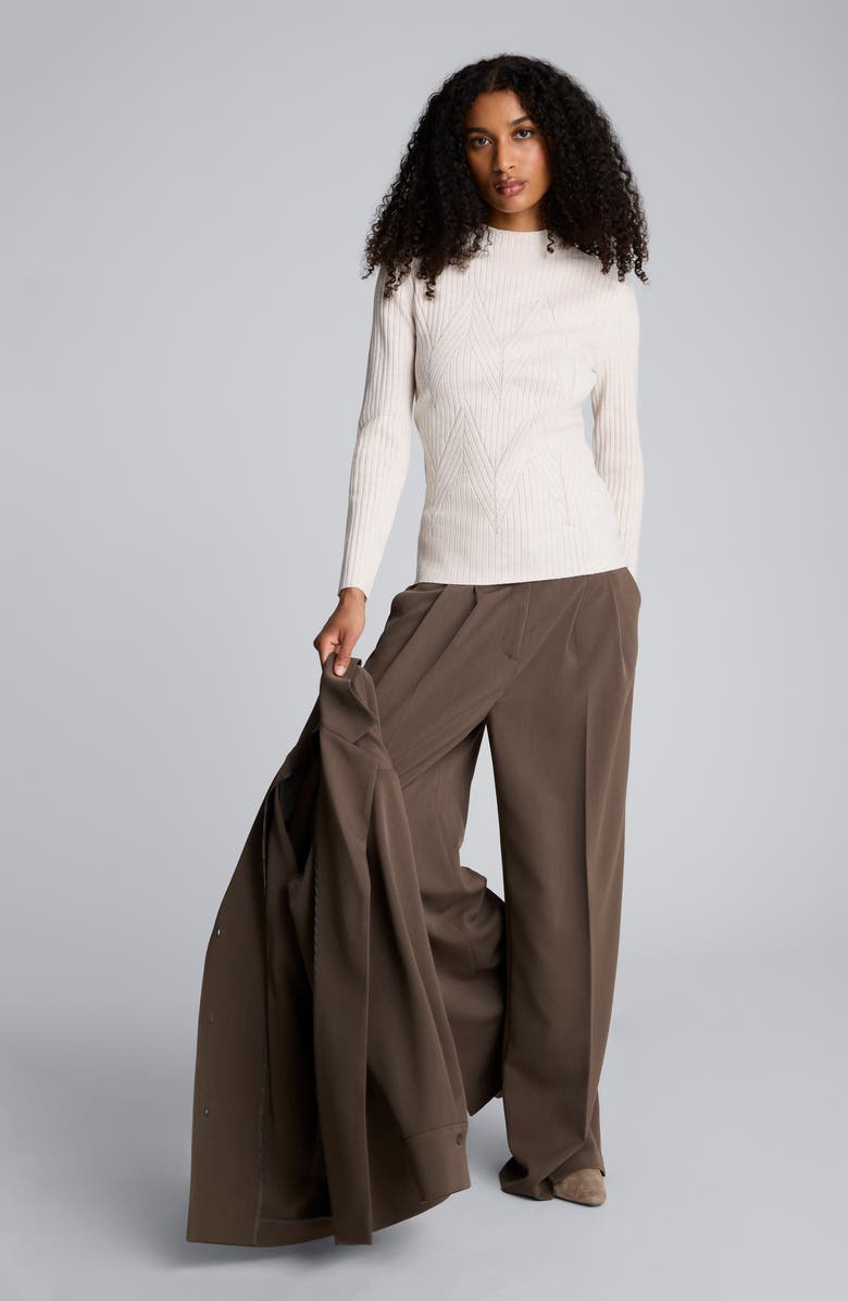 Kenneth Cole Mock Neck Chevron Rib Sweater, Alternate, color, Almond Milk Heather