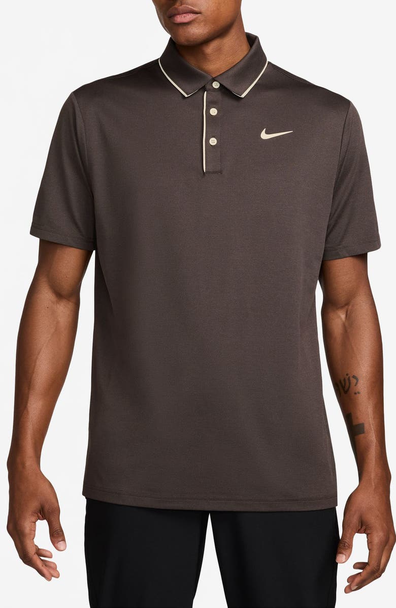 Nike Golf Dri-FIT Tour Tipped Piqué Golf Polo, Main, color, Baroque Brown/ Pale Ivory