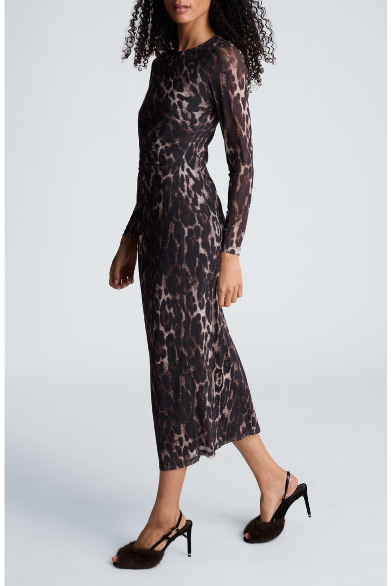 Knot Front Mesh Midi Dress, Alternate, color, BLACK MULTI
