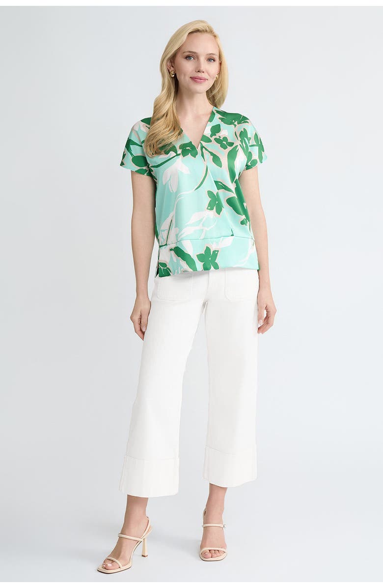 Ming Wang Floral Printed Crepe de Chine Top, Alternate, color, Kelly Green/Euca/Lime/Ivory