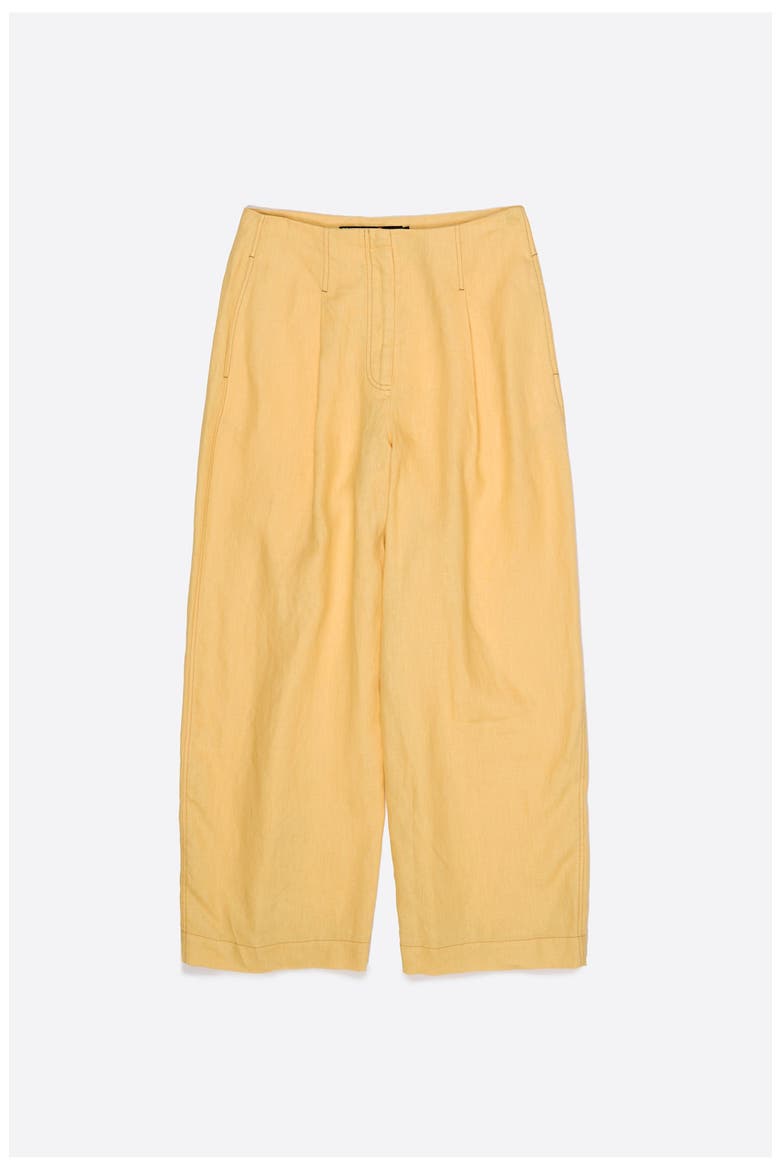 Linen Darted Straight-Fit Trousers, Alternate, color, YELLOW