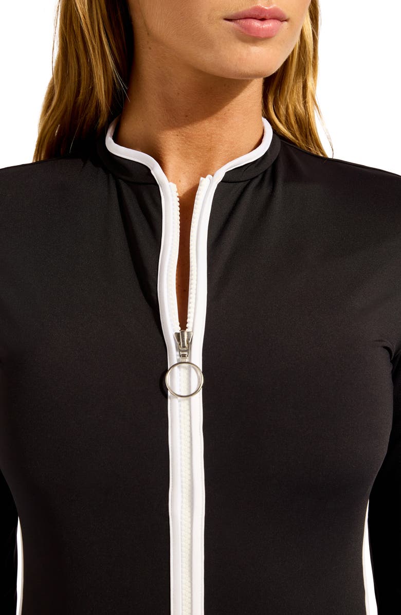 Seafolly Contrast Binding Long Sleeve One-Piece Rashguard Swimsuit, Alternate, color, Black