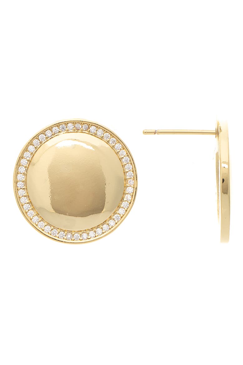18K Gold Clad CZ Button Stud Earrings, Main, color, 18K GOLD