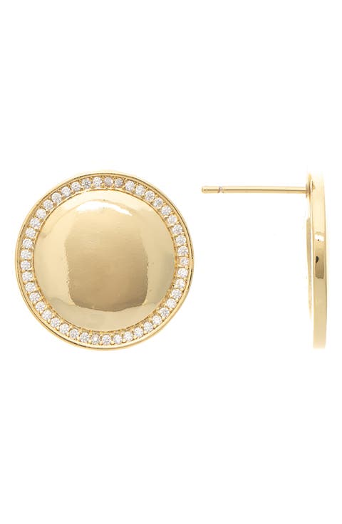 18K Gold Clad CZ Button Stud Earrings