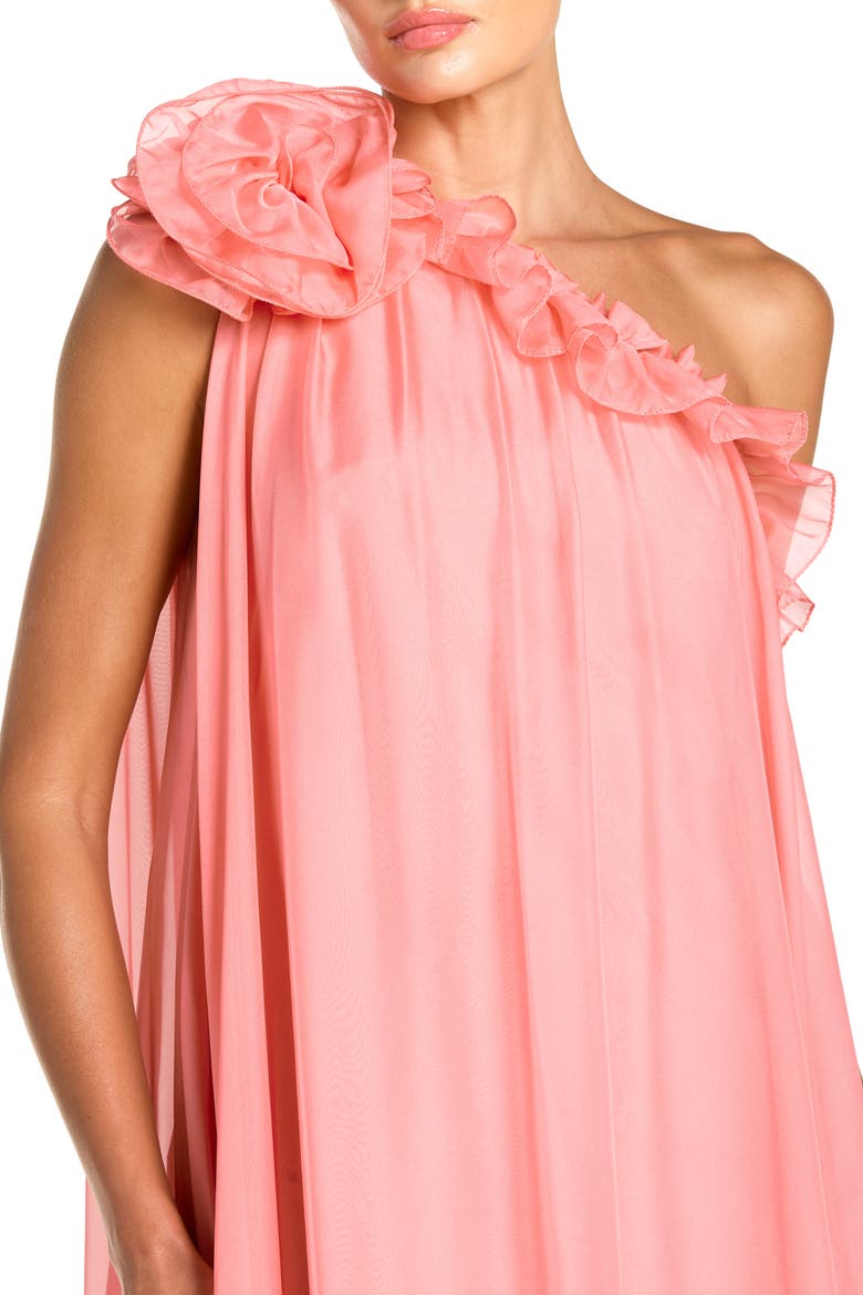 Women's One Shoulder Chiffon Maxi Gown with 3D Rosette, Alternate, color, Hibiscus