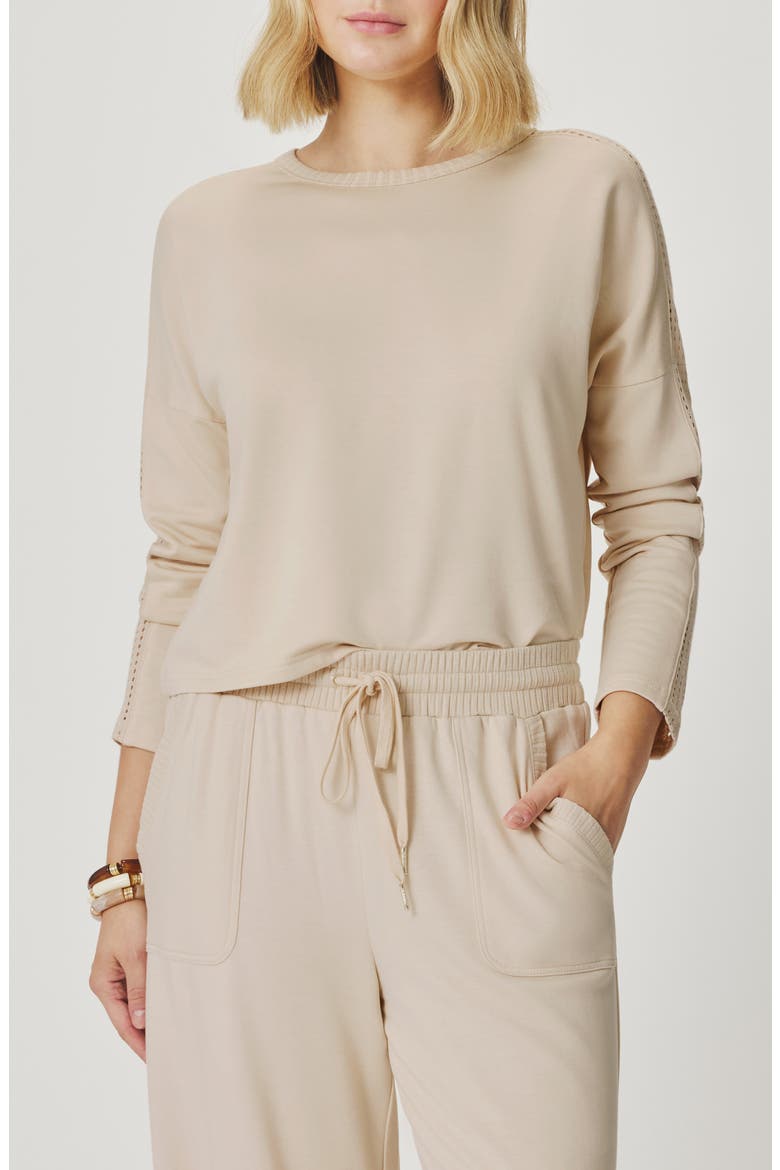 Jada Pointelle Sweatshirt, Main, color, LIGHT FAWN BEIGE