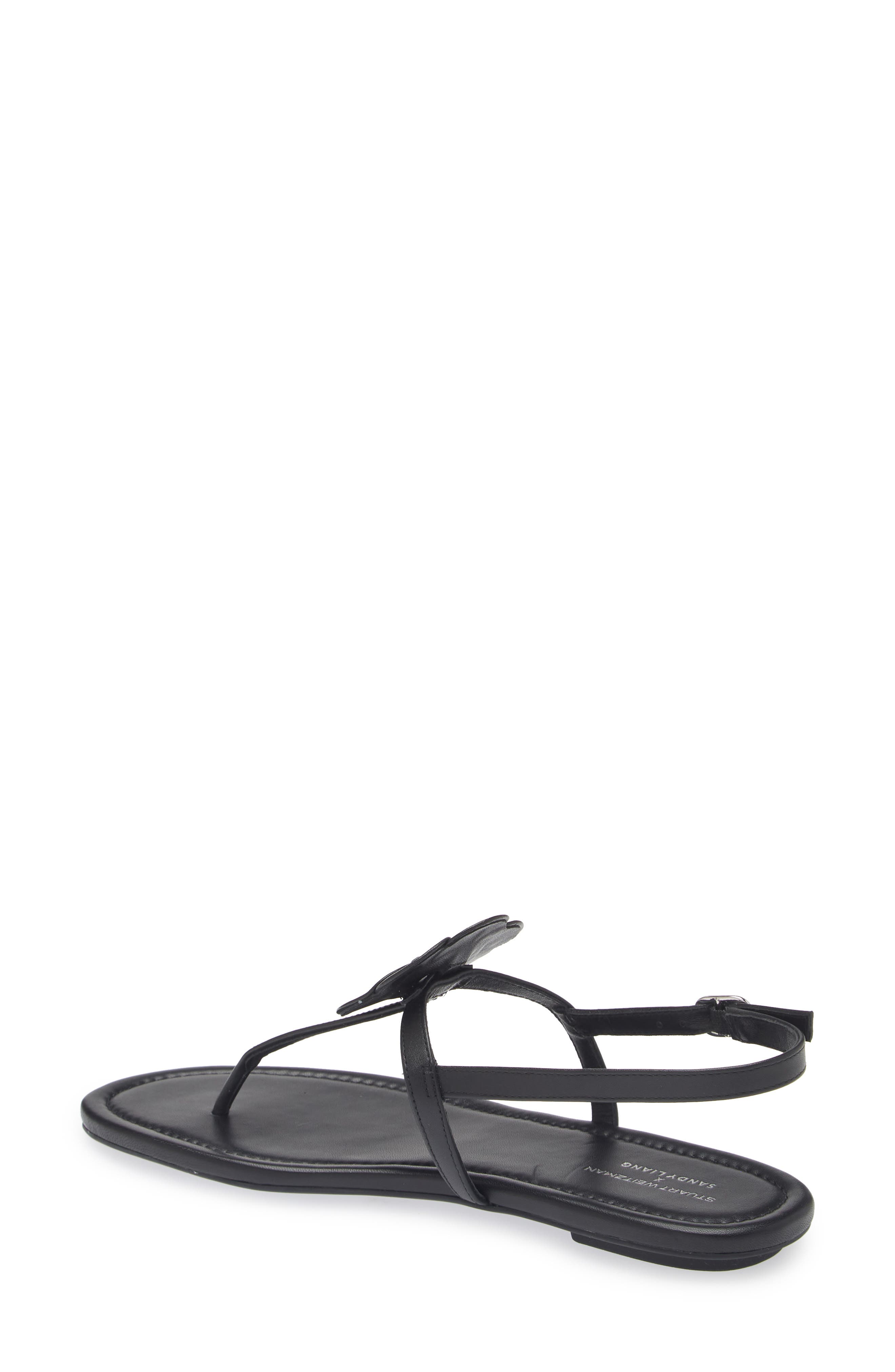 Stuart Weitzman x Sandy Liang T-Strap Slingback Sandal, Alternate, color, Black Smooth Calf
