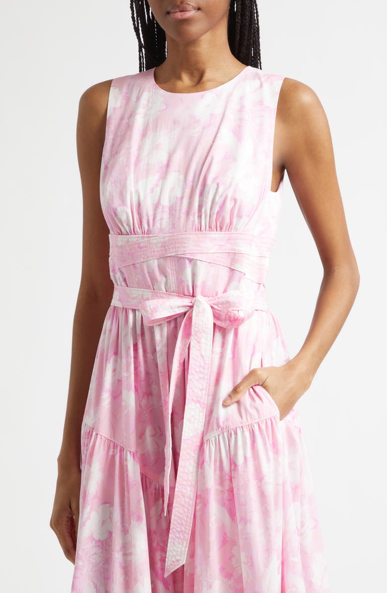 Cinq à Sept Holt Heirloom Petals Belted Midi Dress, Alternate, color, Rosewater Pink Multi