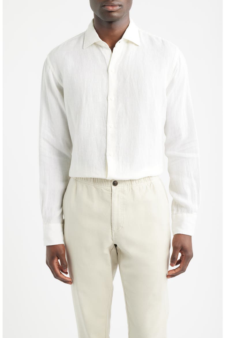 Shoreside Linen Button-Up Shirt, Main, color, WHITE