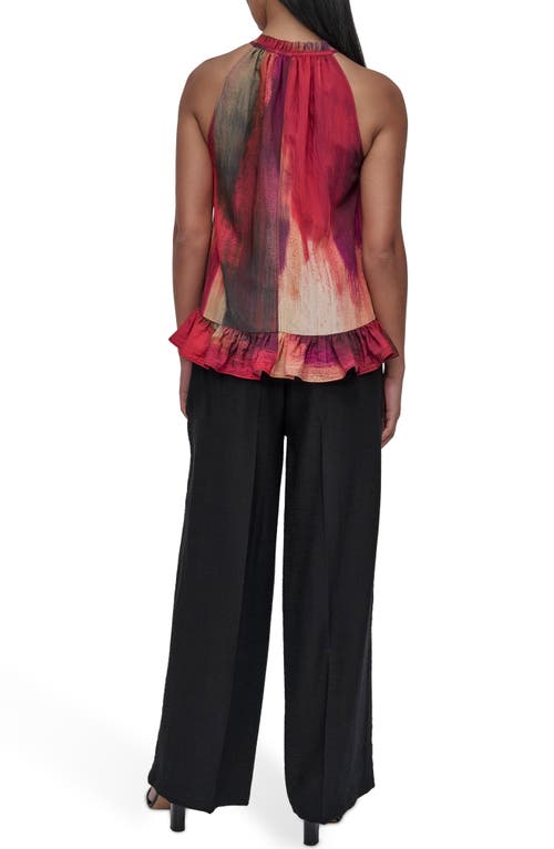 Dkny Abstract Print Textured Sleeveless Top In Red