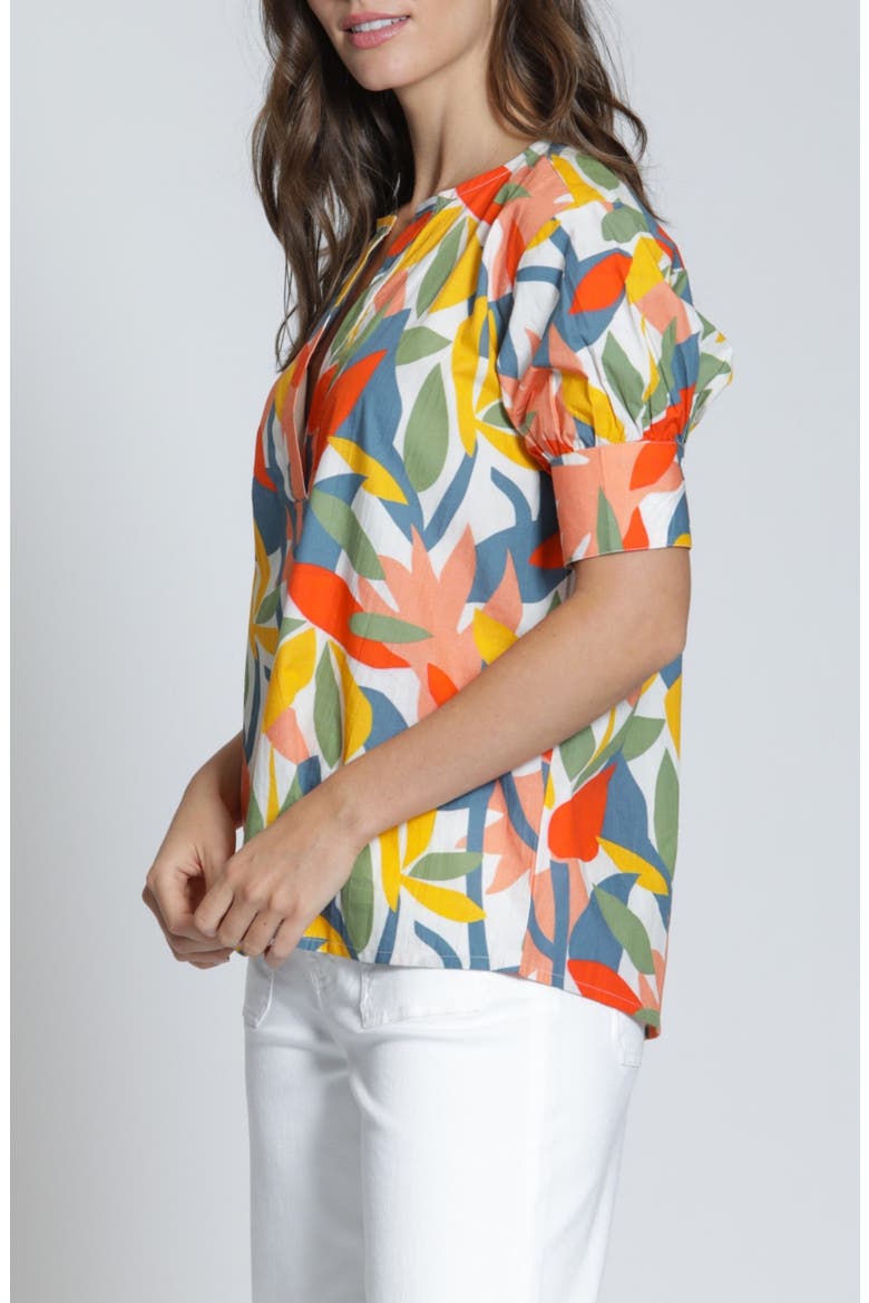 Split Neck Top, Alternate, color, ORANGE MULTI