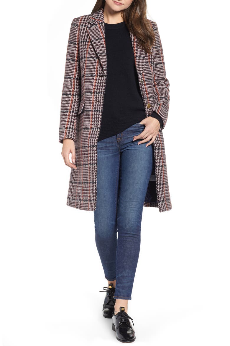 Plaid Single Breasted Topcoat, Main, color, CABERNET PLAID